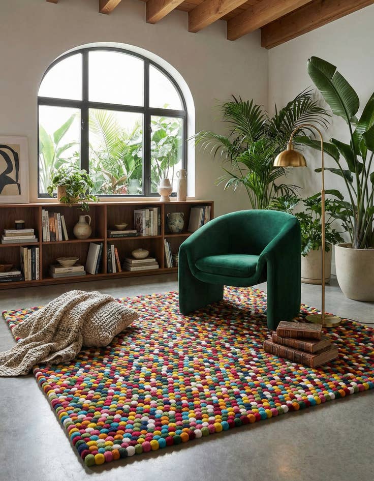 Detail image of 7' 10 x 7' 10 Felt Ball Wool Square Rug