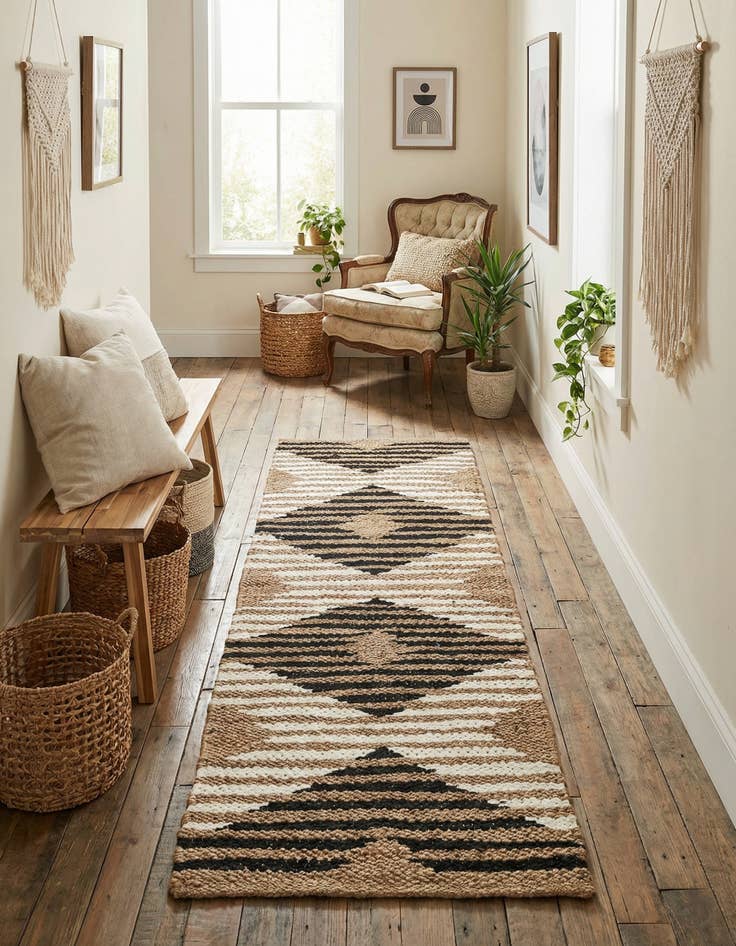 Detail image of 2' x 6' 1 Hand Woven Chindi Jute Runner Rug