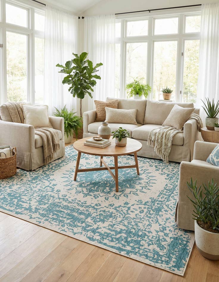 Detail image of 10' x 10' Easy-Clean Traditional Indoor / Outdoor Square Rug