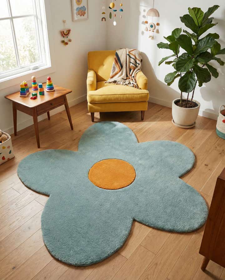 4' 1 x 4' 1 Happy Rugs Funky Flower Wool Round