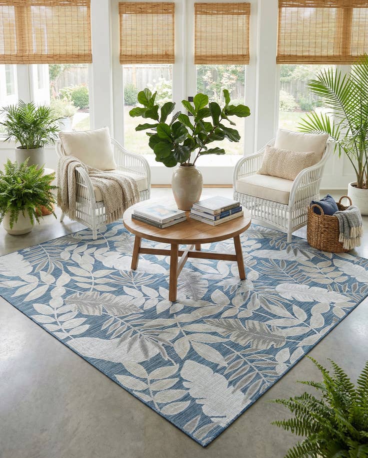 Detail image of 8' 2 x 8' 2 Easy-Clean Botanical Indoor / Outdoor Square Rug