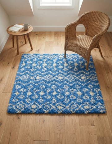 Periwinkle Blue Moroccan Trellis Shag Square Rug