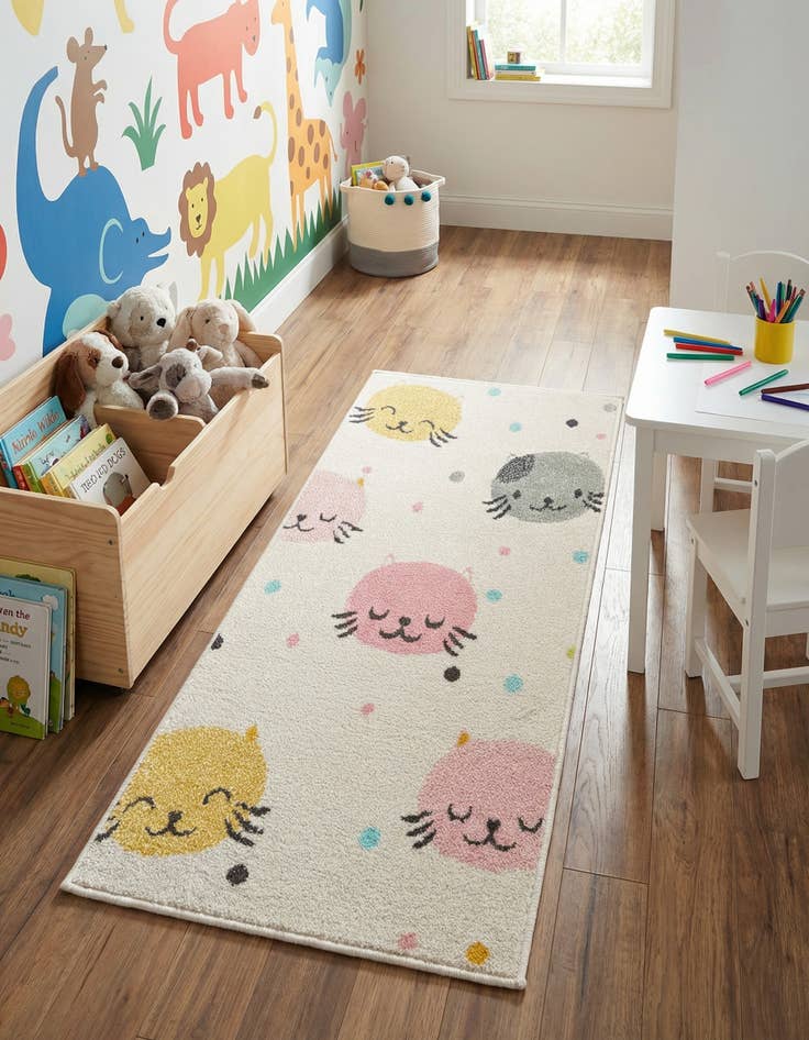 Detail image of 2' 2 x 4' Cats Whimsy Kids Runner Rug