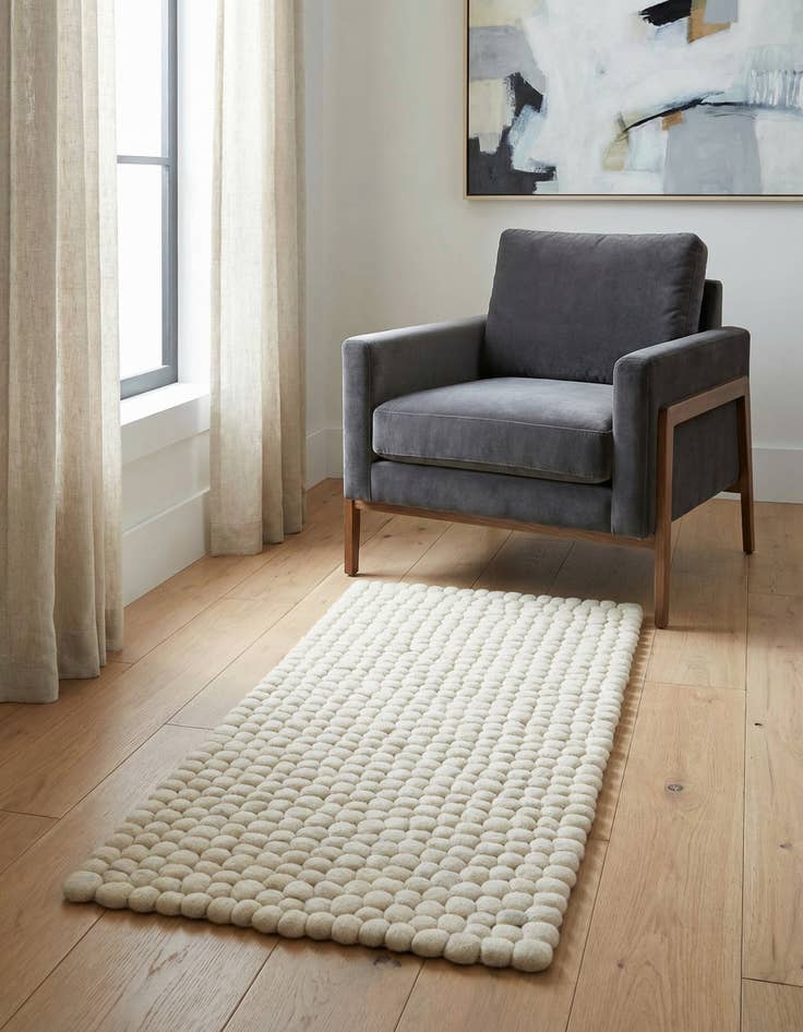 Detail image of  2' x 4' 1  Hand Woven Felt Ball Wool Runner Rug