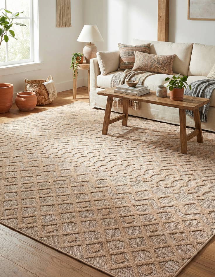 Detail image of 9' x 12'  Washable Trellis Textured Indoor / Outdoor Rug