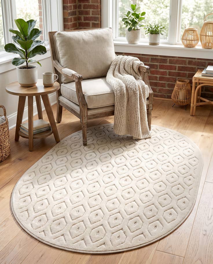 Detail image of 4' x 6' Easy-Clean Trellis Textured Indoor / Outdoor Oval Rug