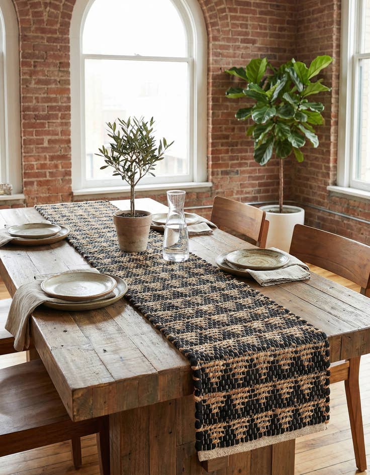 Detail image of 1' 2 x 5' 1 Hand Woven Chindi Jute Table Runner Rug