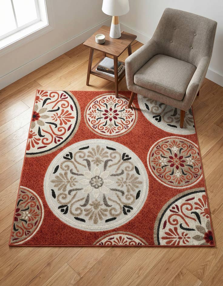 Detail image of 5' 3 x 5' 3 Easy-Clean Modern Indoor / Outdoor Square Rug