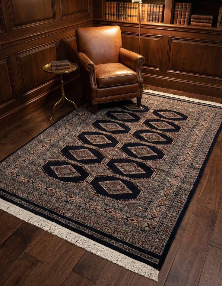 Detail image of 4' 3 x 5' 11 Hand Knotted Bokhara Oriental Wool Rug