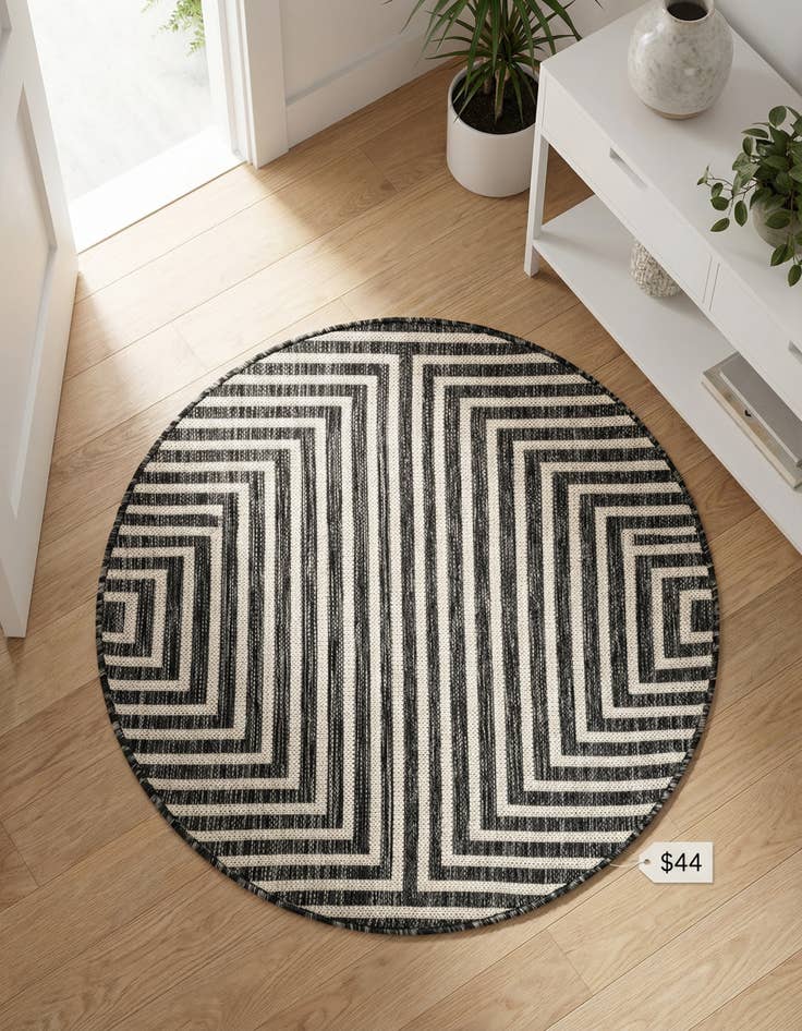Detail image of 3' x 3' Easy-Clean Modern Indoor / Outdoor Round Rug