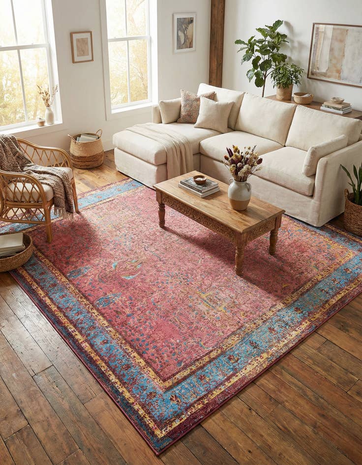 Detail image of 10' x 10' Washable Traditional Indoor / Outdoor Square Rug