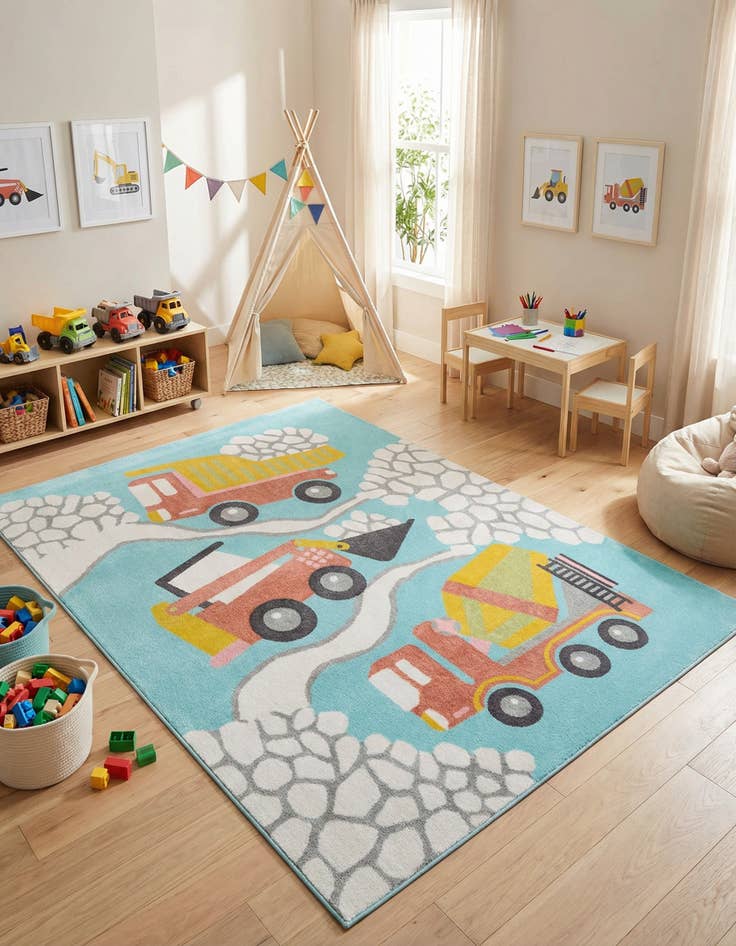 Detail image of 7' 10 x 10' Construction Whimsy Kids Rug
