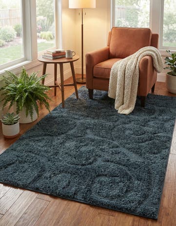 Blue Floral Shag Rug