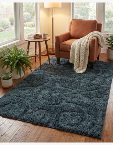 Blue Botanical Shag Rug