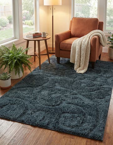 Blue Floral Shag Rug