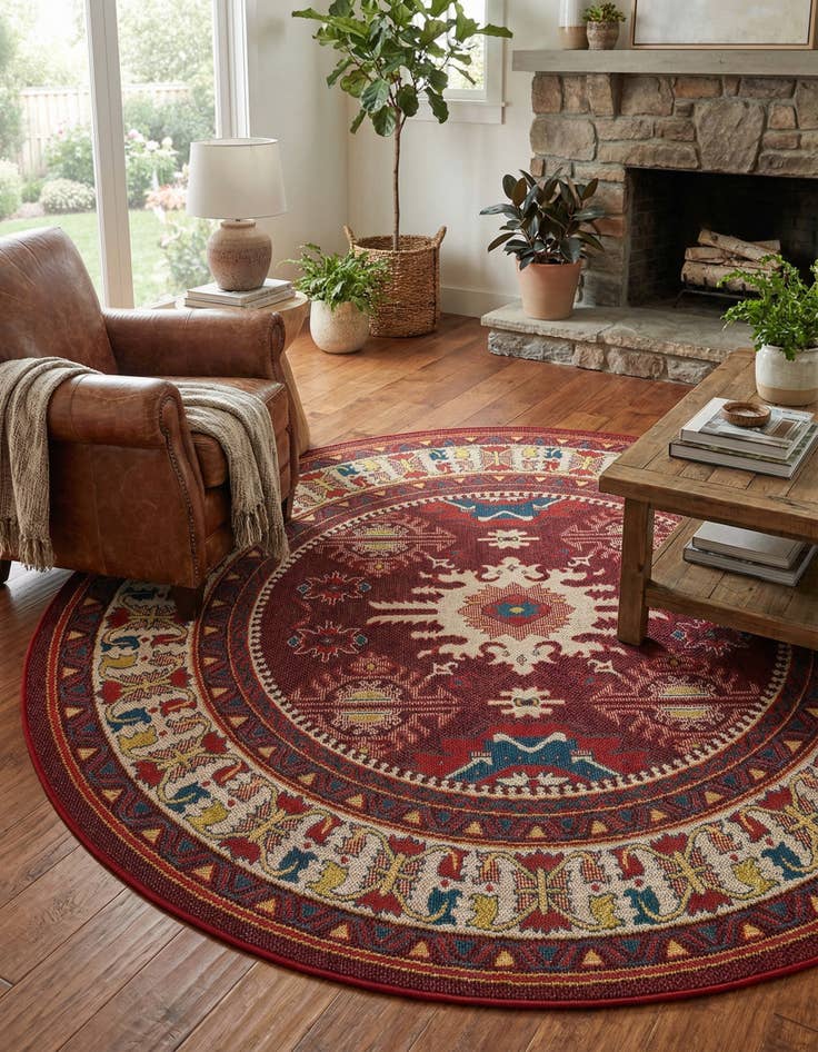 Detail image of 7' 10 x 7' 10  Washable Baja Indoor / Outdoor Round Rug