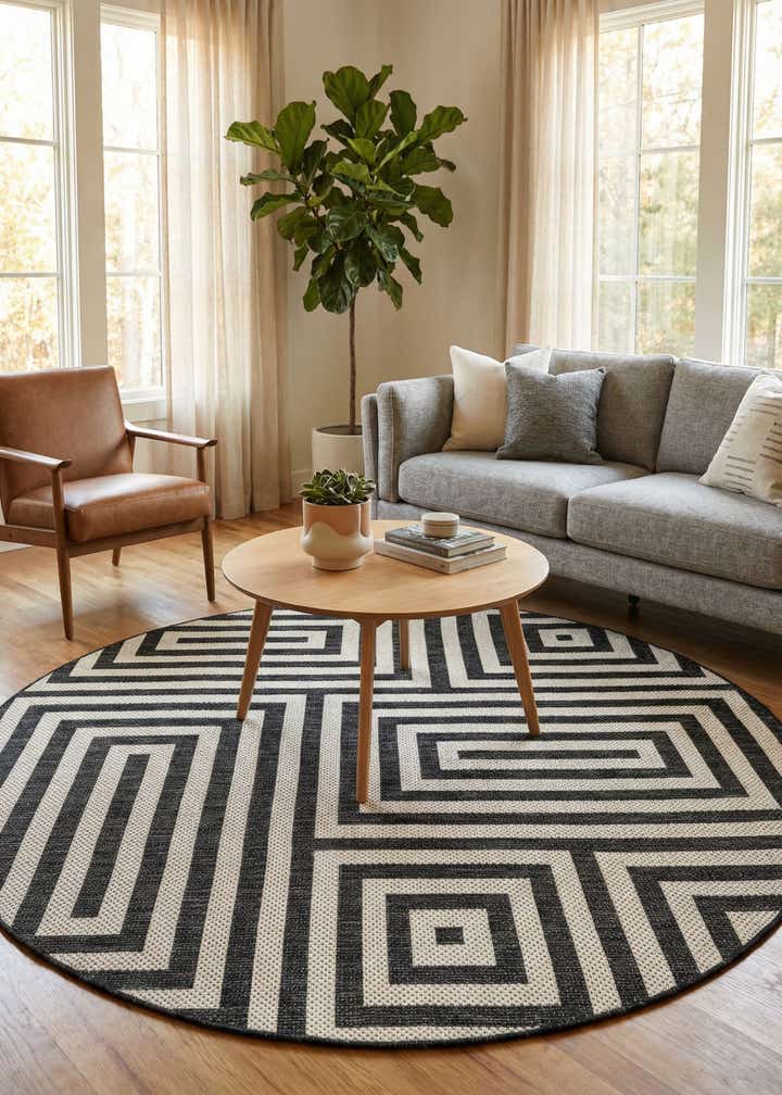 6' x 6' Easy-Clean Modern Indoor / Outdoor Round Rug