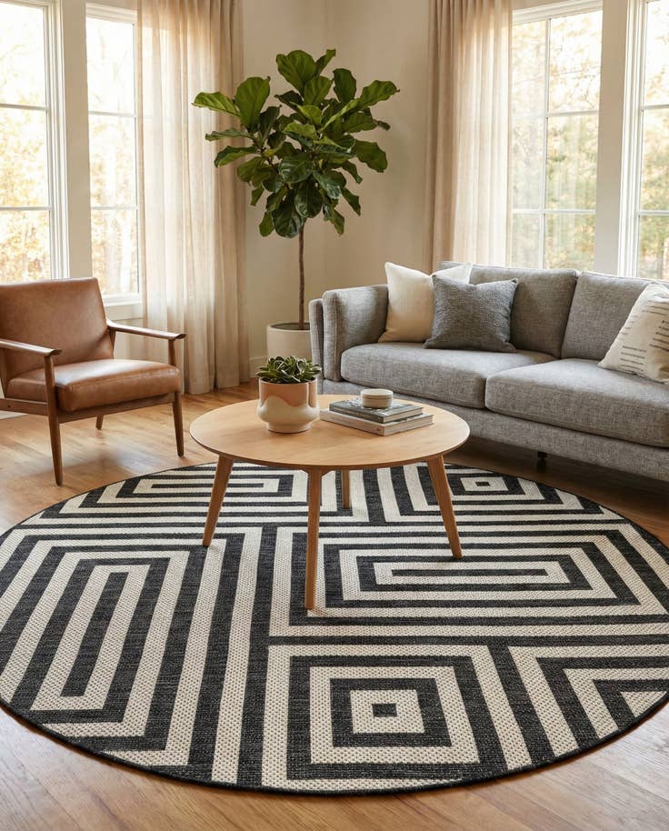 Detail image of 6' x 6' Easy-Clean Modern Indoor / Outdoor Round Rug
