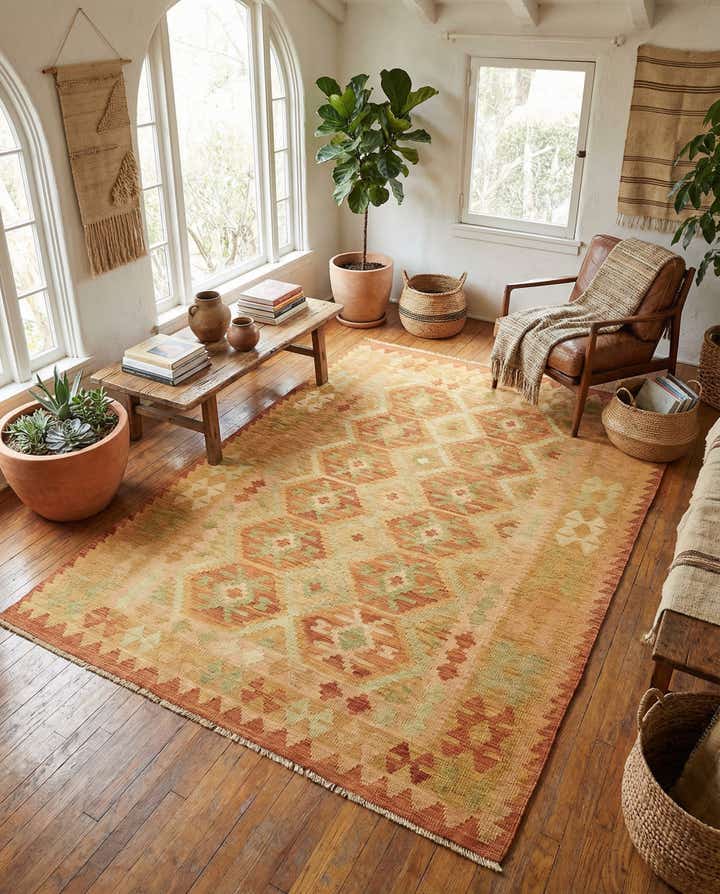 4' 9 x 6' 5 Hand Woven Kilim Waziri Wool Rug