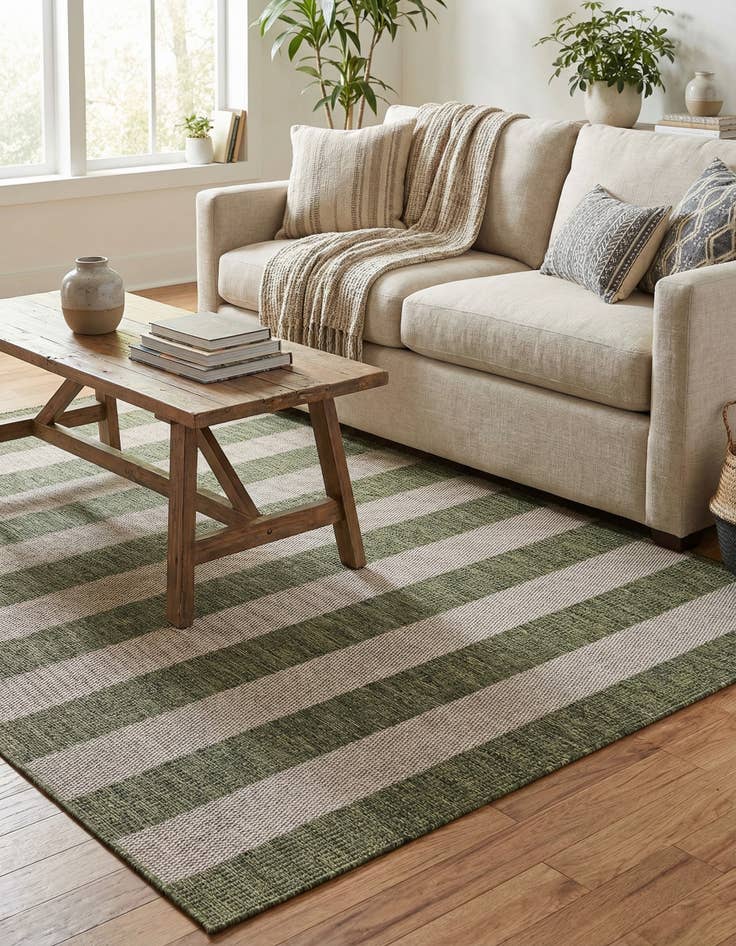 Detail image of 5' 3 x 7' Washable Striped Indoor / Outdoor Rug