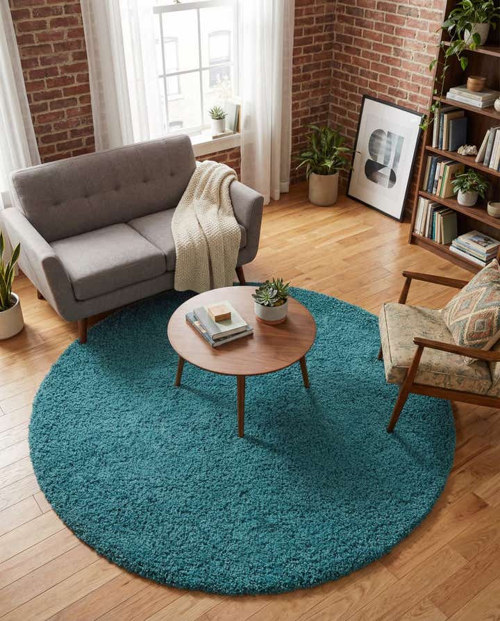 5' 3 x 5' 3 Solid Shag Round Rug
