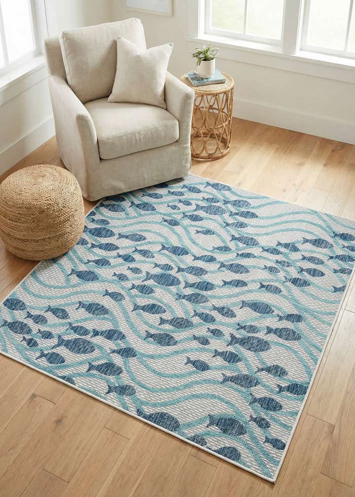 5' 3 x 5' 3 Easy-Clean Coastal Indoor / Outdoor Square Rug
