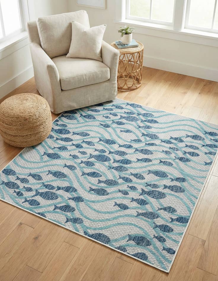 Detail image of 5' 3 x 5' 3 Easy-Clean Coastal Indoor / Outdoor Square Rug