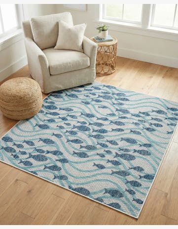 5' 3 x 5' 3 Easy-Clean Coastal Indoor / Outdoor Square Rug