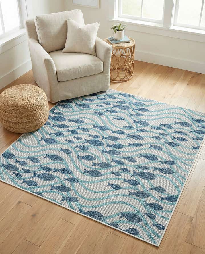 5' 3 x 5' 3 Easy-Clean Coastal Indoor / Outdoor Square Rug