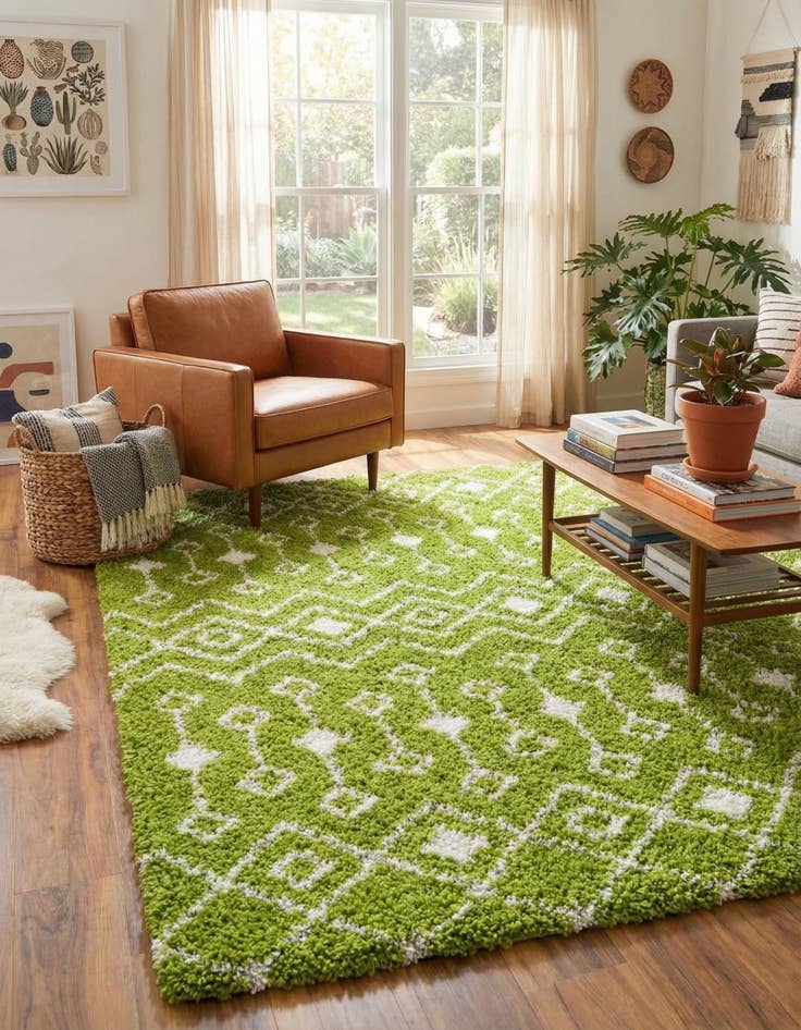 Detail image of 10' x 10' Moroccan Trellis Shag Square Rug