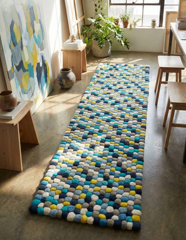 Detail image of 2' x 6' 1 Felt Ball Wool Runner Rug