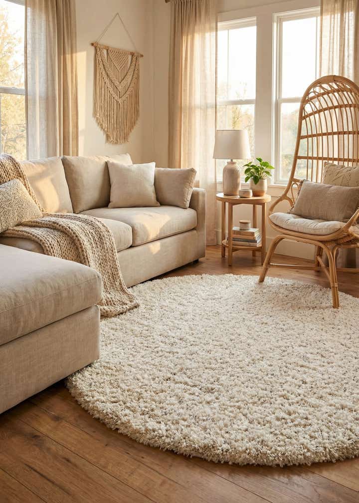7' 10 x 7' 10 Solid Shag Round Rug
