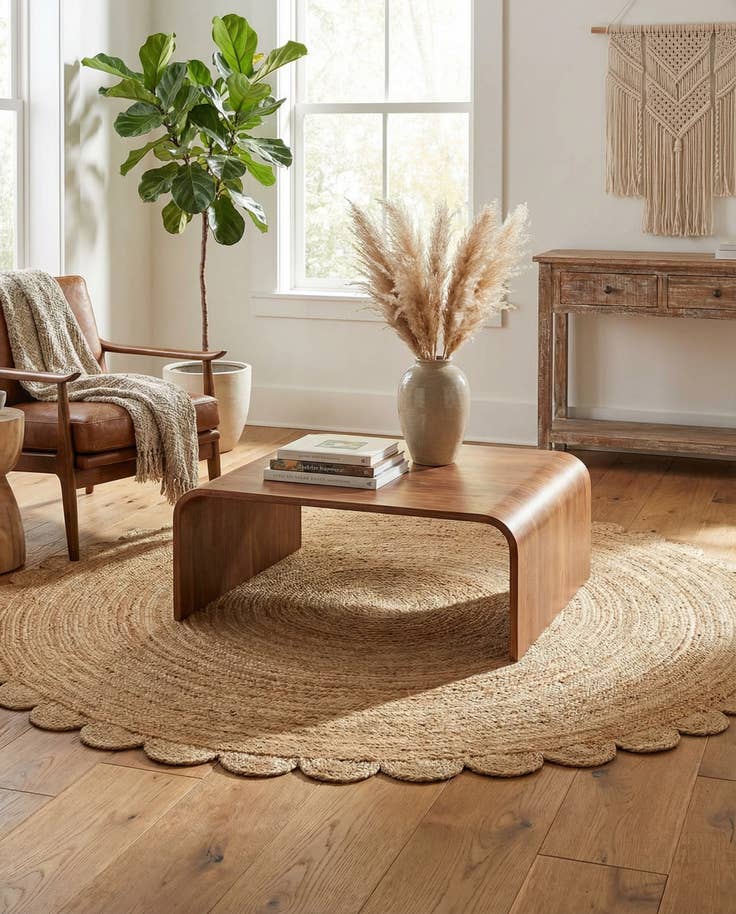 Detail image of 7' 10 x 7' 10 Hand Woven Scallop Braided Jute Round Rug