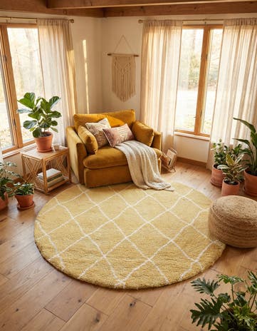 Yellow Moroccan Shag Round Rug