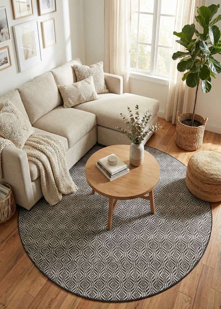 7' 10 x 7' 10 Easy-Clean Trellis Indoor / Outdoor Round Rug