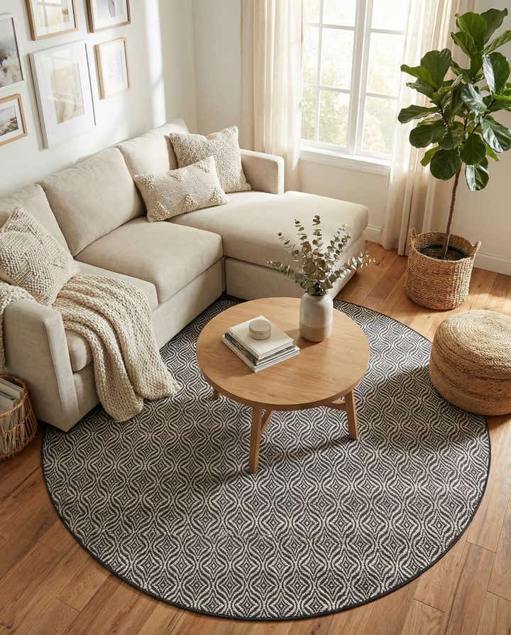 7' 10 x 7' 10 Easy-Clean Trellis Indoor / Outdoor Round Rug