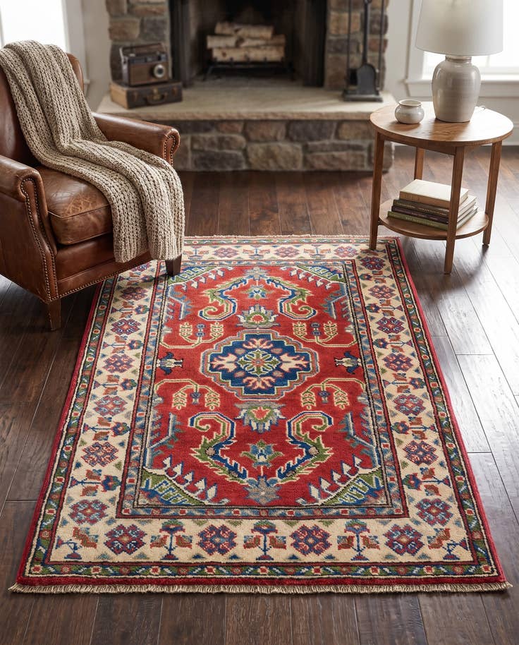 Detailansicht von 80cm x 125cm Handgeknüpft Kazak Teppich
