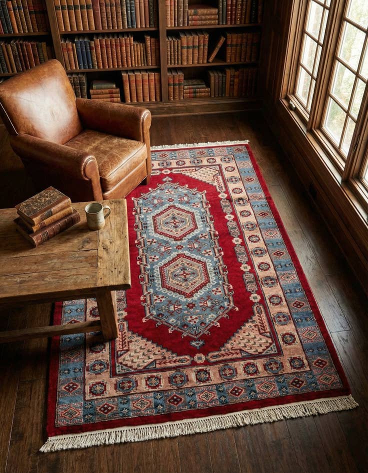 Detail image of 4' 2 x 5' 10 Hand Knotted Kazak Oriental Wool Rug