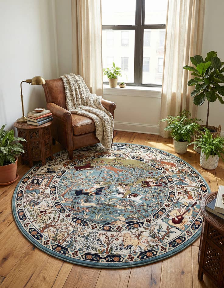 Detail image of 5' 3 x 5' 3 Nain Design Round Rug