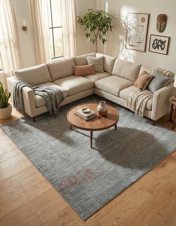 Gray Aqua Square Rug