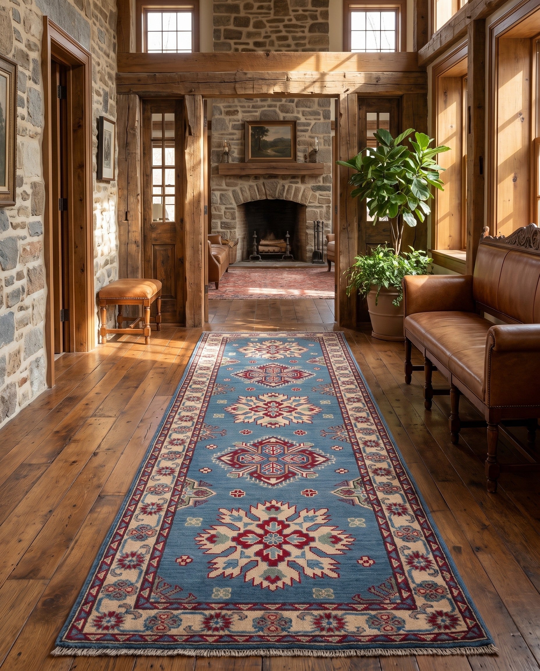 80cm x 240cm Hand Knotted Kazak Runner Rug