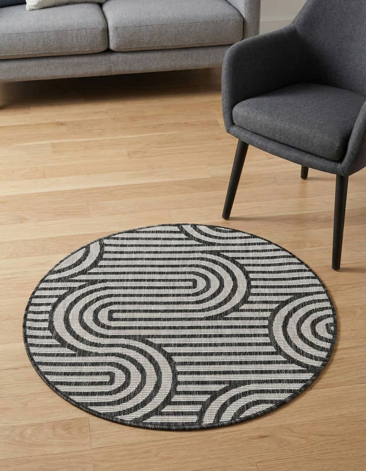 Detail image of 3' x 3' Easy-Clean Modern Indoor / Outdoor Round Rug