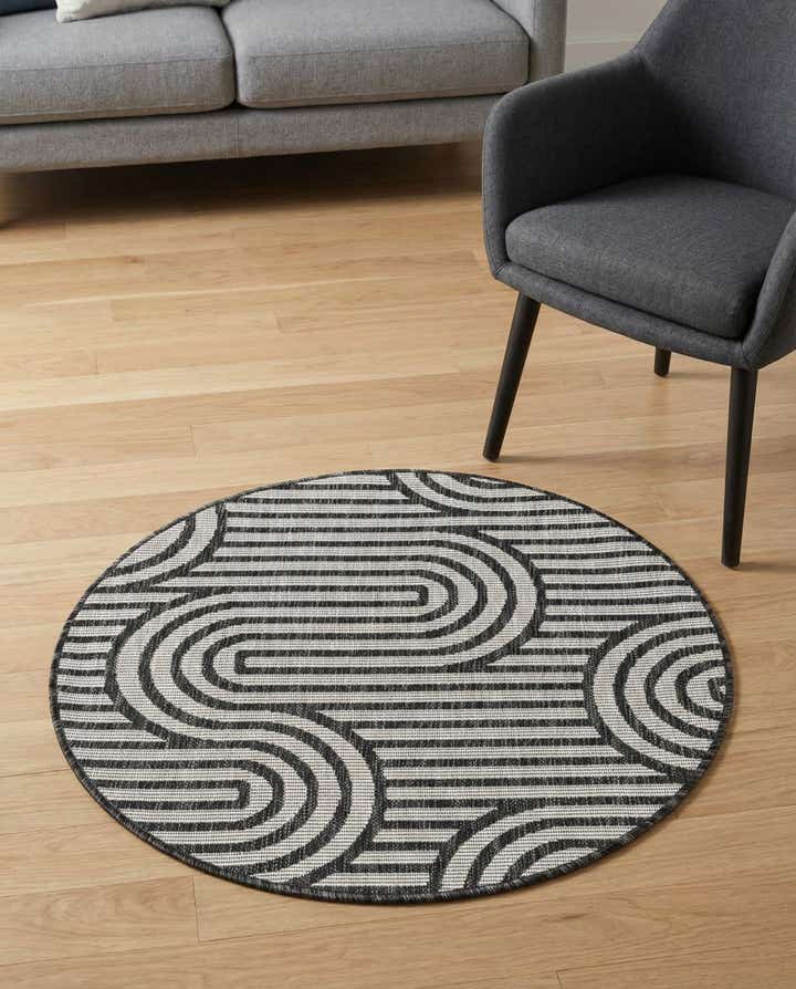 3' x 3' Easy-Clean Modern Indoor / Outdoor Round Rug