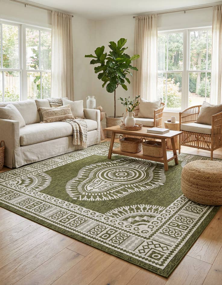 Detail image of 10' x 10'  Washable Traditional Indoor / Outdoor Square Rug