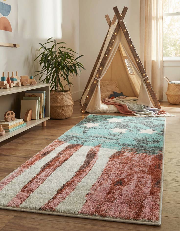 Detail image of 2' 2 x 5' 1 American Flag Whimsy Kids Runner Rug