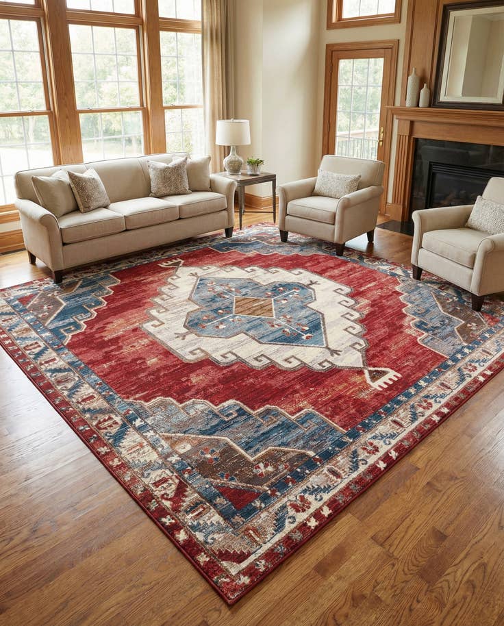 Detail image of 10' x 10' Easy-Clean Traditional Indoor / Outdoor Square Rug