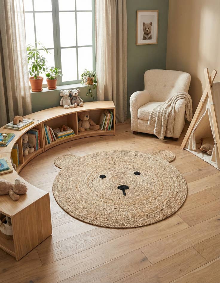 Detail image of 6' 1 x 6' 1  Hand Braided Kids Braided Jute Round Rug