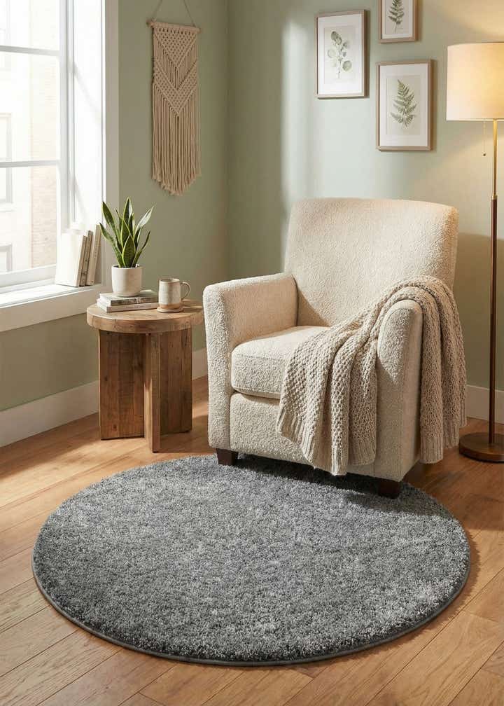 3' 3 x 3' 3 Soft Solid Shag Round Rug