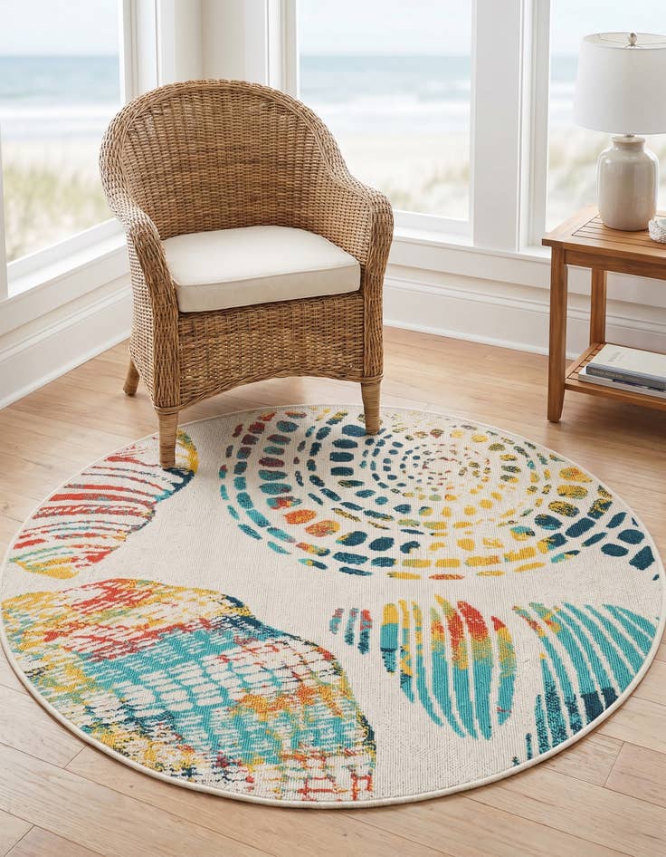 Detail image of 4' x 4' Easy-Clean Coastal Indoor / Outdoor Round Rug