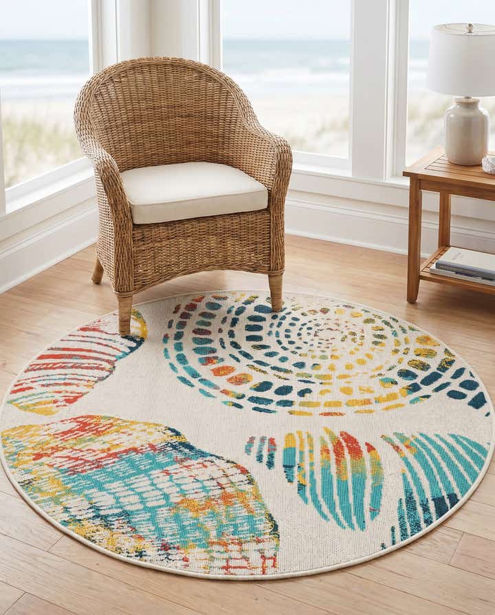 4' x 4' Easy-Clean Coastal Indoor / Outdoor Round Rug